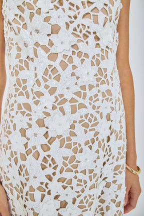 ENDLESS ROSE - Floral Applique Sequins Lace Strapless Mini Dress - DRESSES available at Objectrare