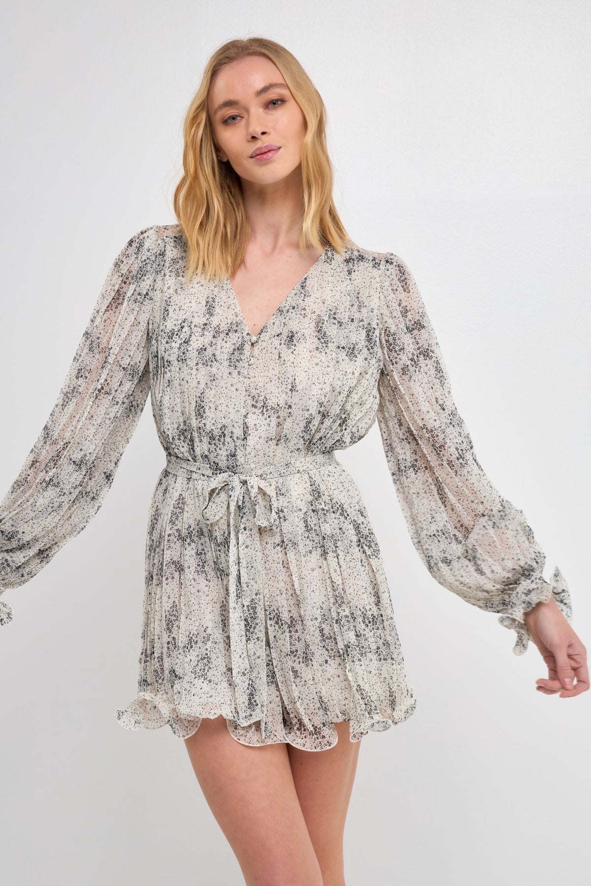 ENDLESS ROSE - Speckled Pleated Romper - ROMPERS available at Objectrare