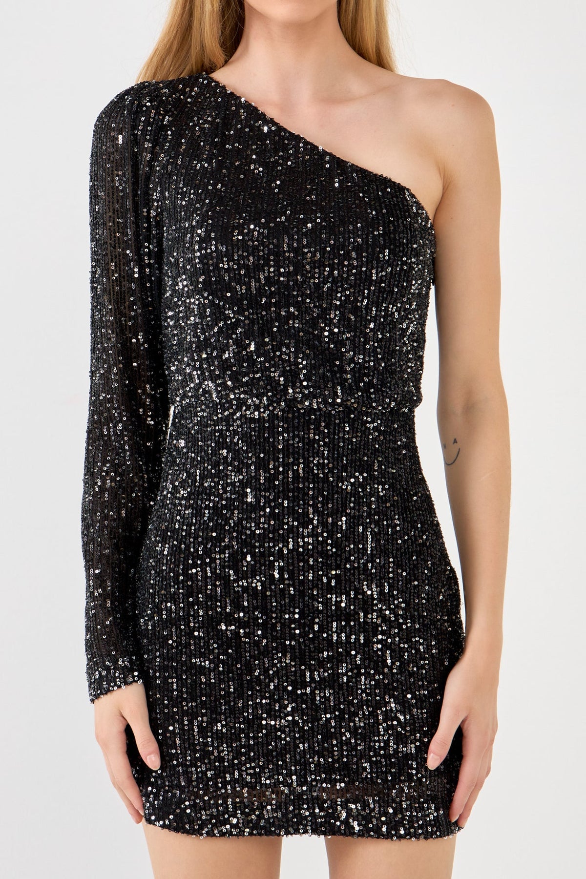 ENDLESS ROSE - One Shoulder Sequins Mini Dress - DRESSES available at Objectrare