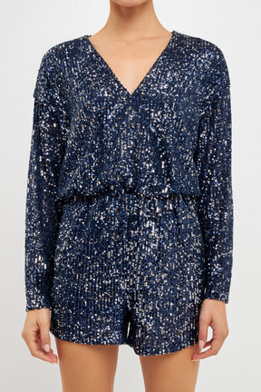 ENDLESS ROSE - Long Sleeve Sequin Romper - ROMPERS available at Objectrare