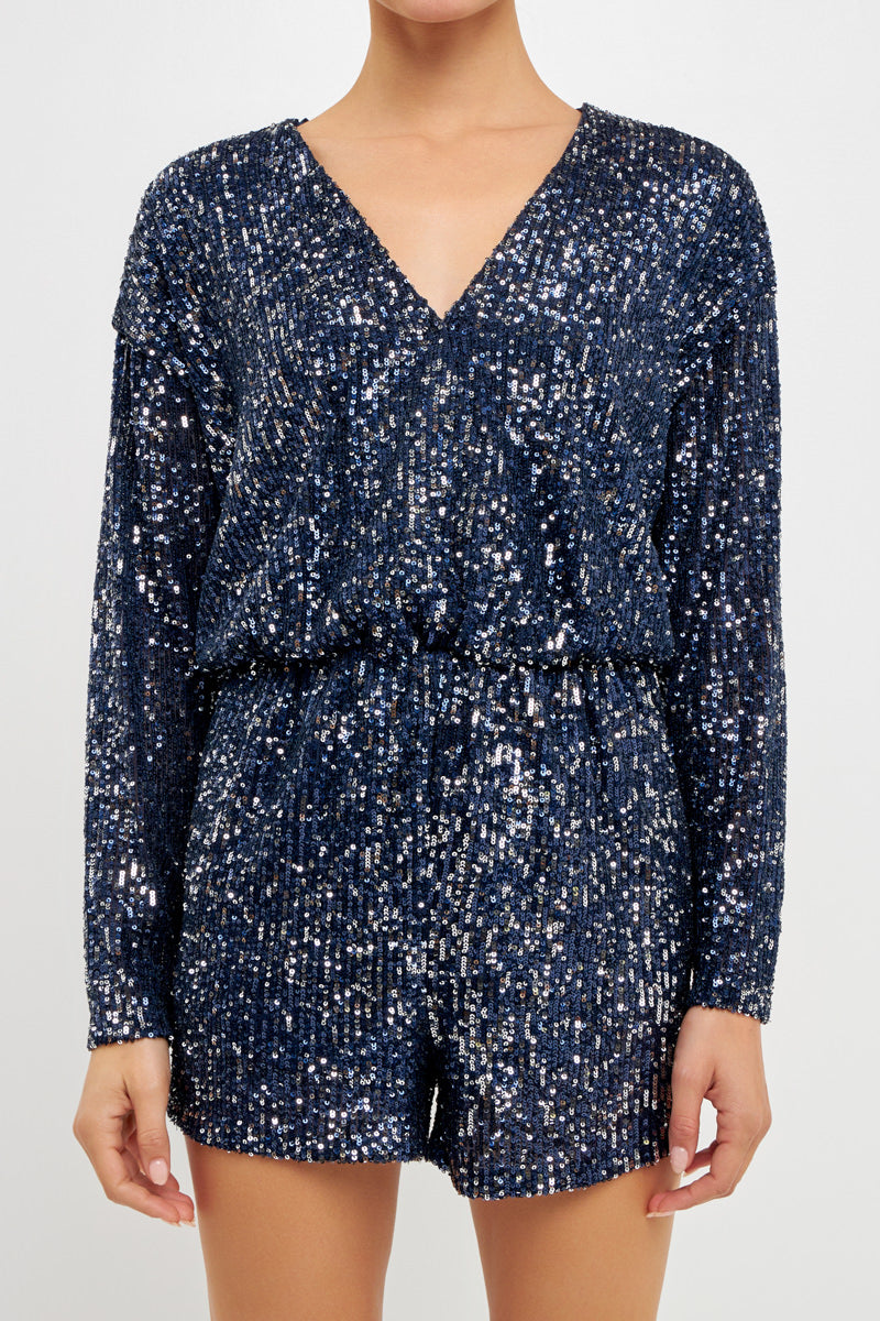 ENDLESS ROSE - Long Sleeve Sequin Romper - ROMPERS available at Objectrare