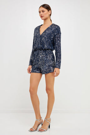 ENDLESS ROSE - Long Sleeve Sequin Romper - ROMPERS available at Objectrare