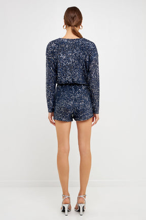 ENDLESS ROSE - Long Sleeve Sequin Romper - ROMPERS available at Objectrare