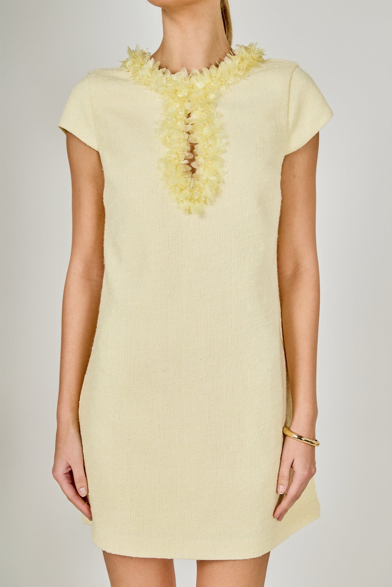 ENDLESS ROSE - Tweed Mini Dress With Floral Trim - DRESSES available at Objectrare