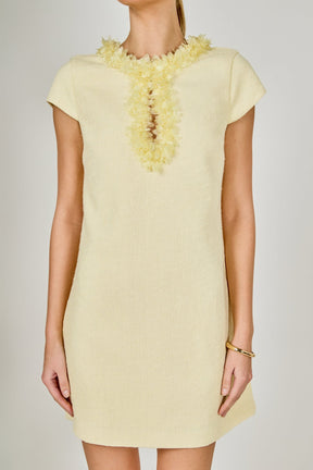 ENDLESS ROSE - Tweed Mini Dress With Floral Trim - DRESSES available at Objectrare
