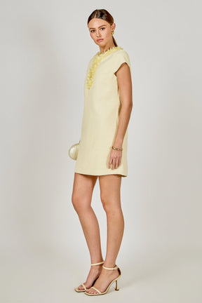 ENDLESS ROSE - Tweed Mini Dress With Floral Trim - DRESSES available at Objectrare