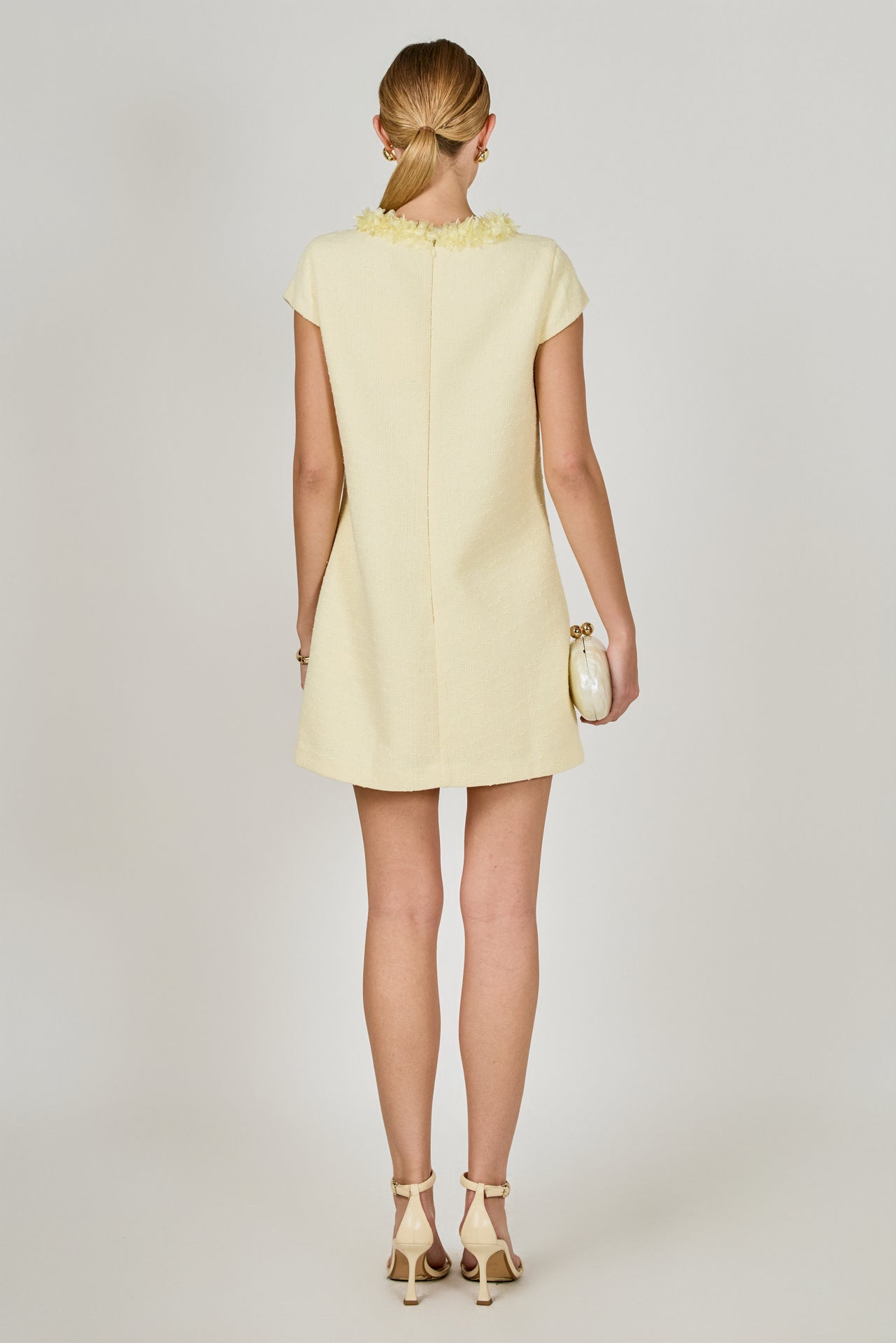 ENDLESS ROSE - Tweed Mini Dress With Floral Trim - DRESSES available at Objectrare