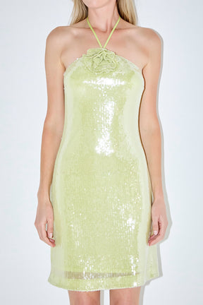 Rose Haltered Sequins Mini Dress