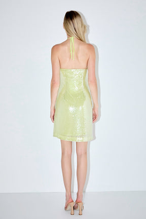 Rose Haltered Sequins Mini Dress
