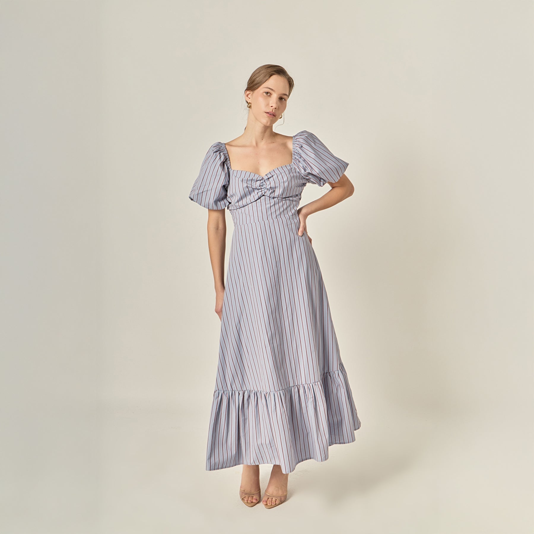 ENGLISH FACTORY - Striped Tie Back Puff Sleeve Maxi Dress - DRESSES available at Objectrare