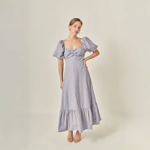 ENGLISH FACTORY - Striped Tie Back Puff Sleeve Maxi Dress - DRESSES available at Objectrare