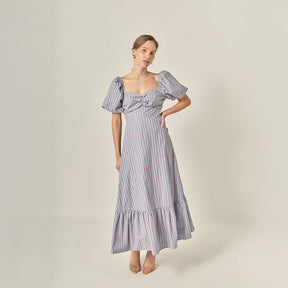 ENGLISH FACTORY - Striped Tie Back Puff Sleeve Maxi Dress - DRESSES available at Objectrare