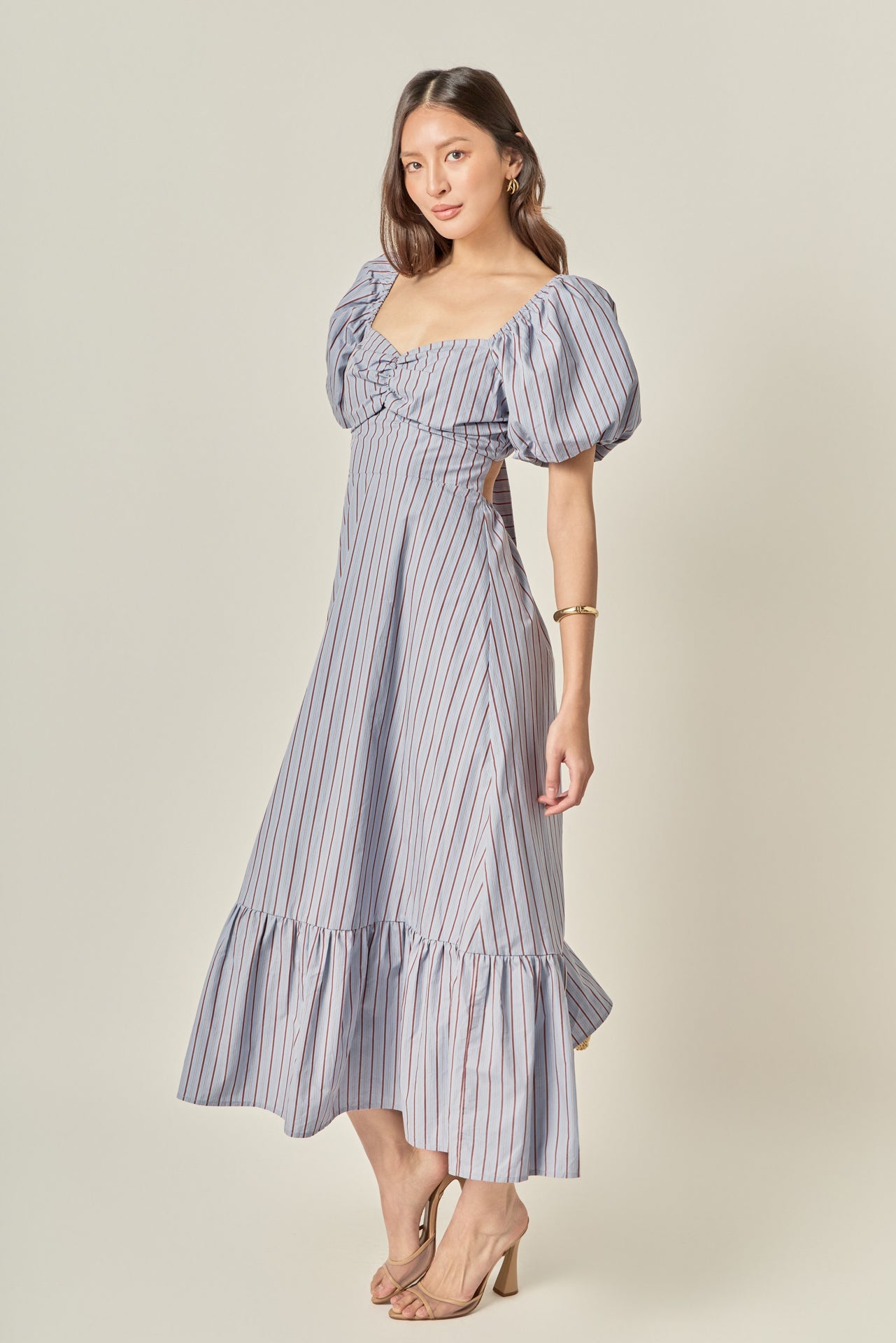 ENGLISH FACTORY - Striped Tie Back Puff Sleeve Maxi Dress - DRESSES available at Objectrare