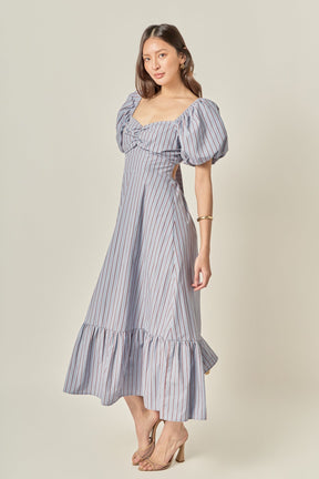ENGLISH FACTORY - Striped Tie Back Puff Sleeve Maxi Dress - DRESSES available at Objectrare