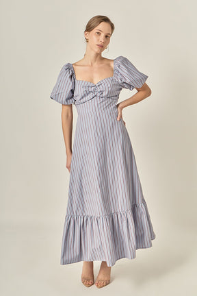 ENGLISH FACTORY - Striped Tie Back Puff Sleeve Maxi Dress - DRESSES available at Objectrare