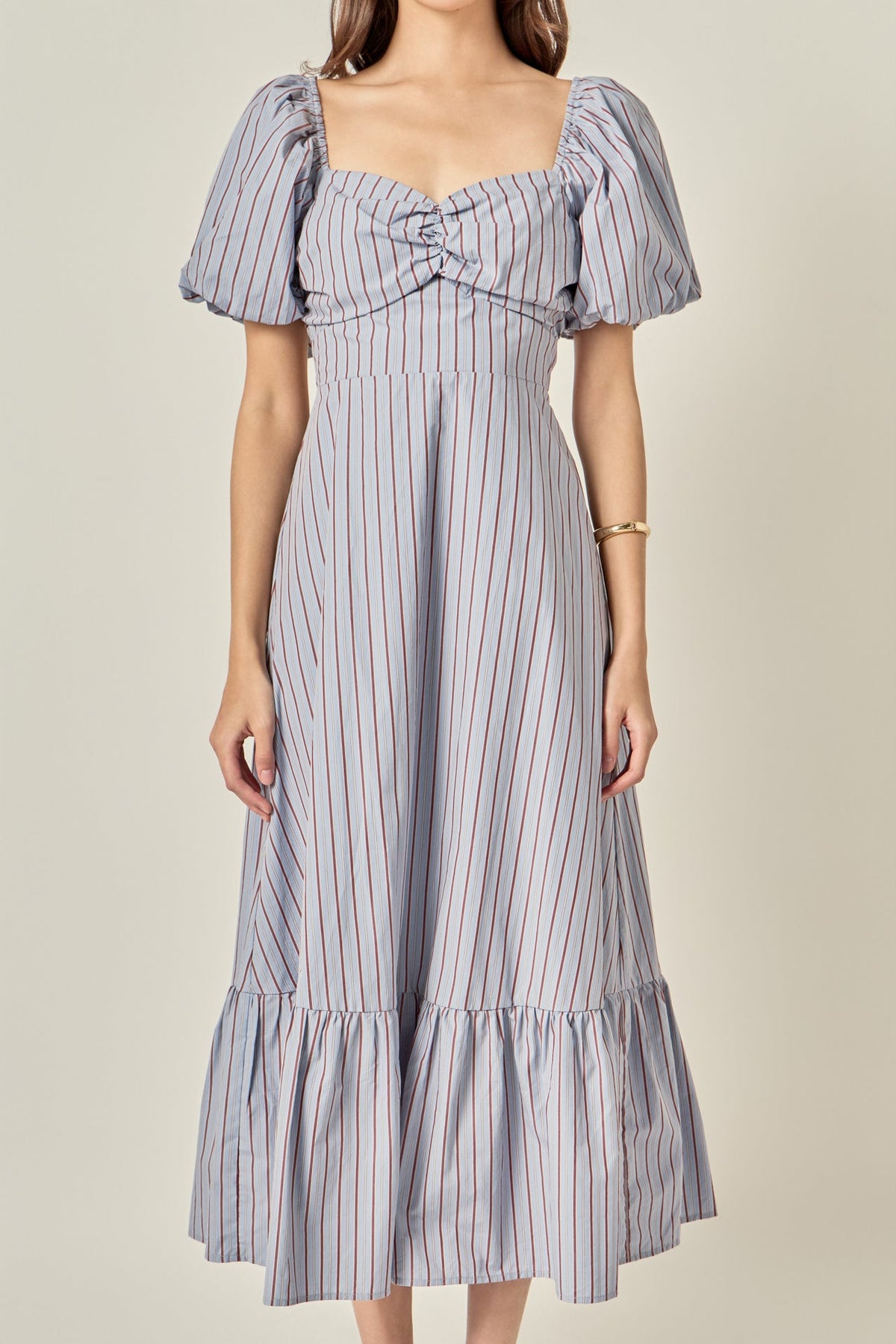 ENGLISH FACTORY - Striped Tie Back Puff Sleeve Maxi Dress - DRESSES available at Objectrare