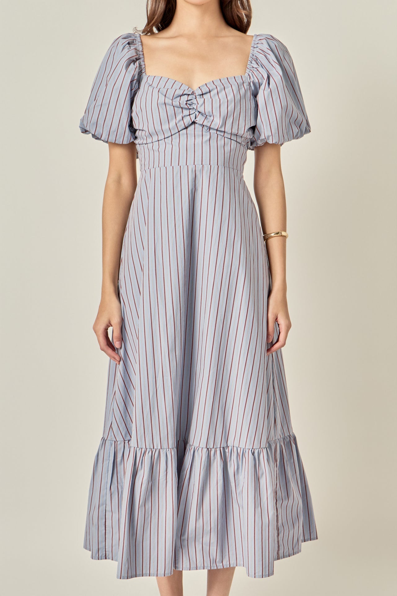 ENGLISH FACTORY - Striped Tie Back Puff Sleeve Maxi Dress - DRESSES available at Objectrare