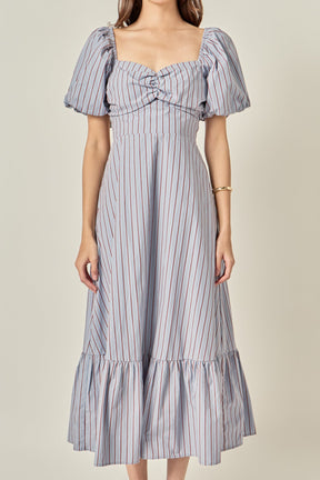 ENGLISH FACTORY - Striped Tie Back Puff Sleeve Maxi Dress - DRESSES available at Objectrare