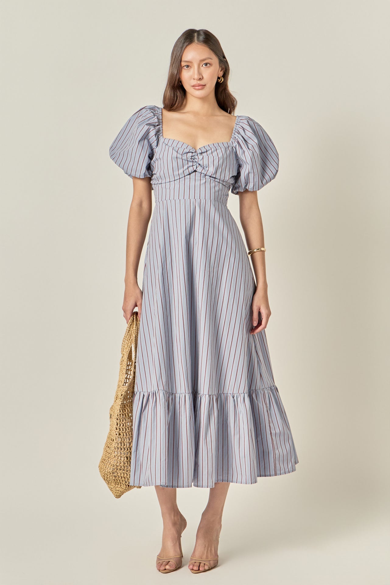 ENGLISH FACTORY - Striped Tie Back Puff Sleeve Maxi Dress - DRESSES available at Objectrare