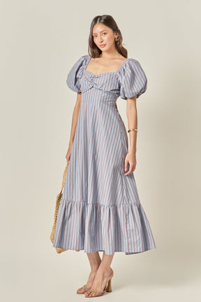 ENGLISH FACTORY - Striped Tie Back Puff Sleeve Maxi Dress - DRESSES available at Objectrare