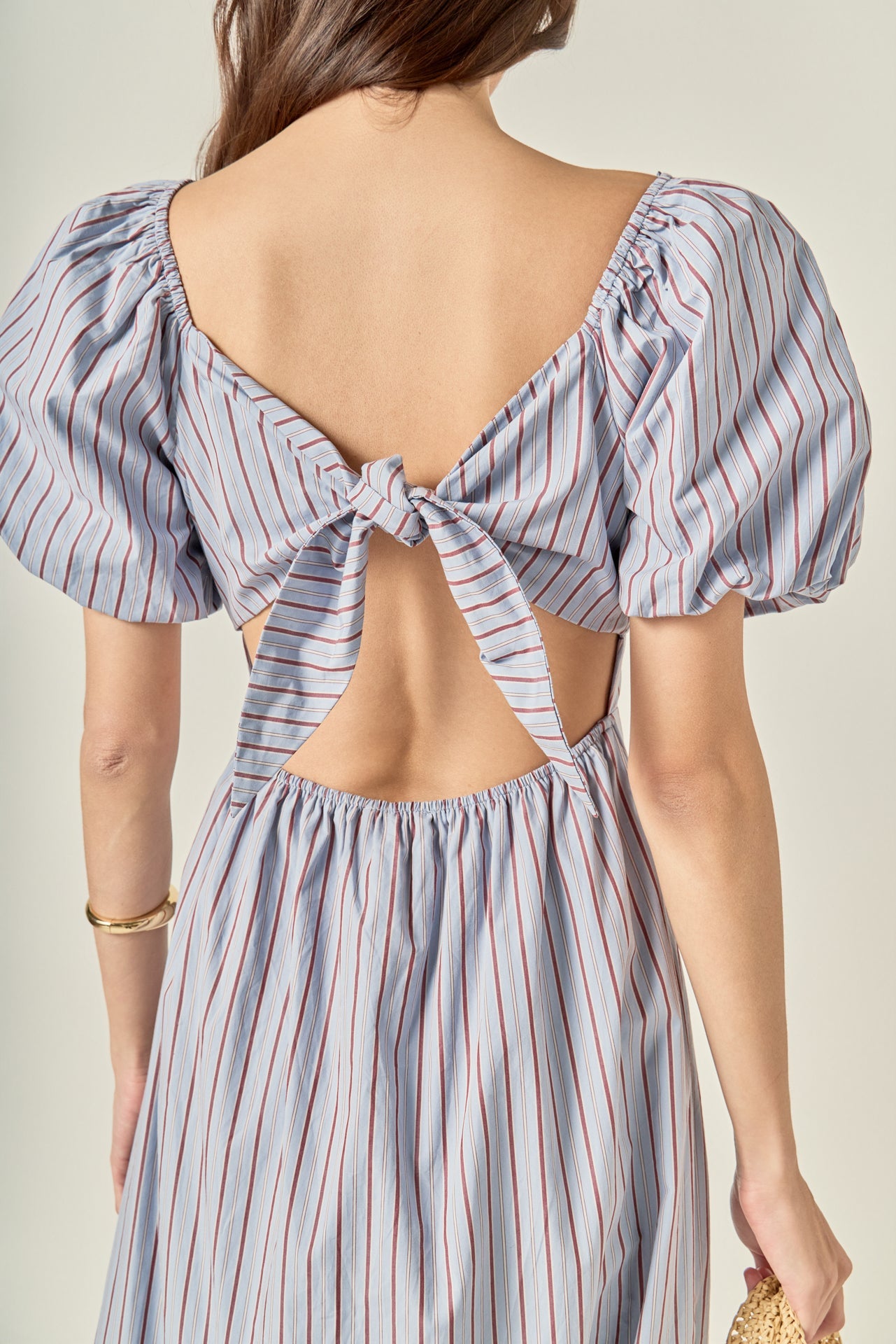 ENGLISH FACTORY - Striped Tie Back Puff Sleeve Maxi Dress - DRESSES available at Objectrare
