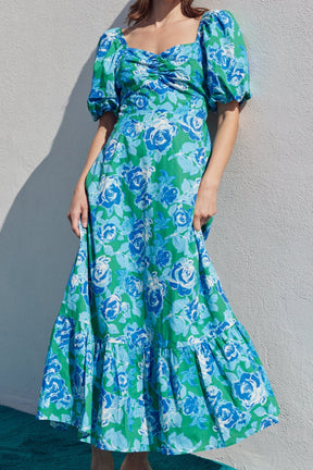 ENGLISH FACTORY - Floral Tie Back Puff Sleeve Maxi Dress - DRESSES available at Objectrare