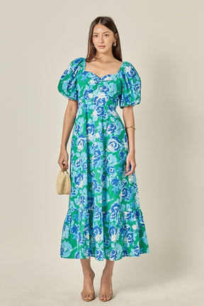 ENGLISH FACTORY - Floral Tie Back Puff Sleeve Maxi Dress - DRESSES available at Objectrare