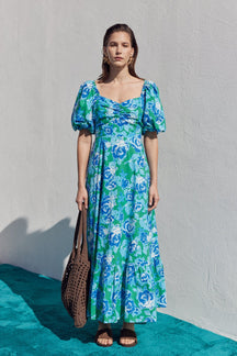 ENGLISH FACTORY - Floral Tie Back Puff Sleeve Maxi Dress - DRESSES available at Objectrare