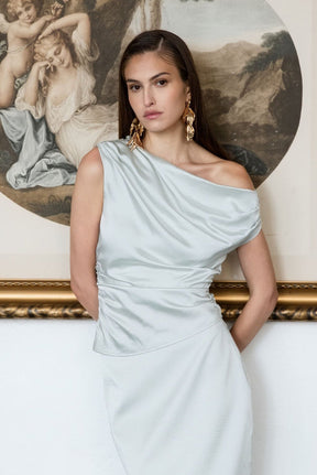 ENDLESS ROSE - Asymmetrical Off-The-Shoulder Satin Top - TOPS available at Objectrare