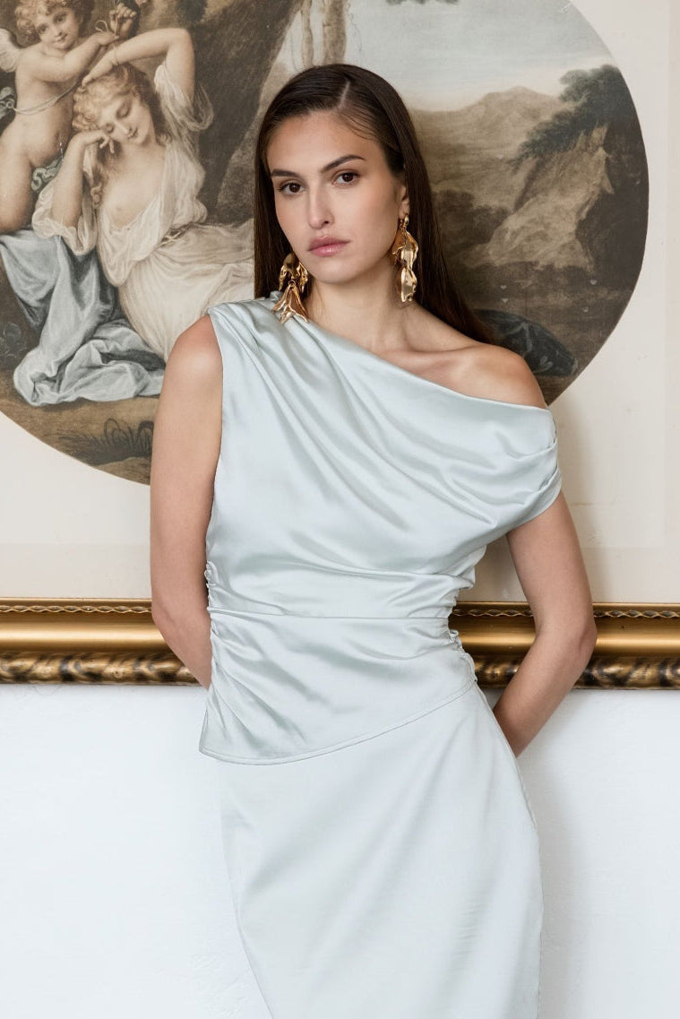 Asymmetrical Off-The-Shoulder Satin Top