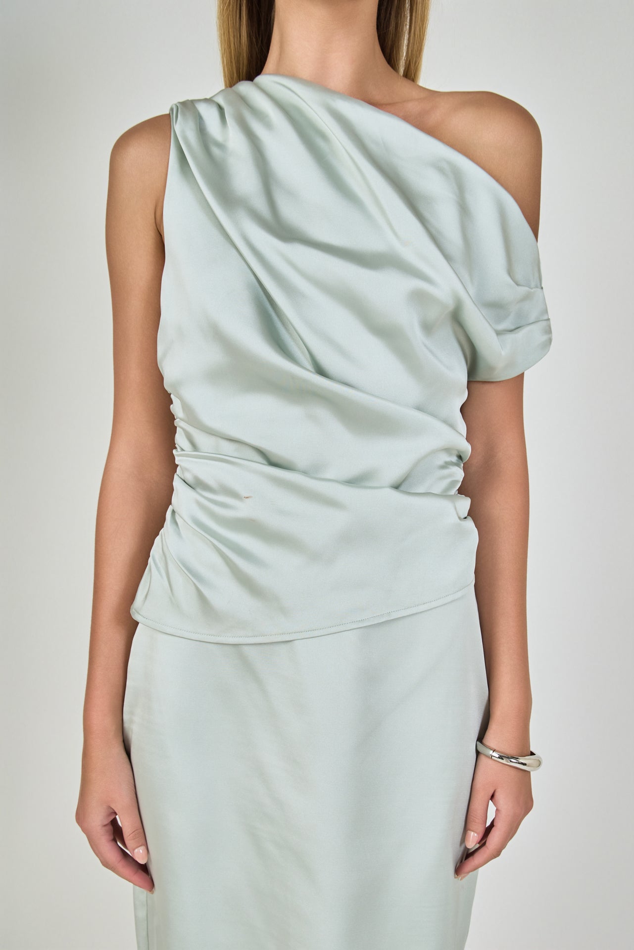 ENDLESS ROSE - Asymmetrical Off-The-Shoulder Satin Top - TOPS available at Objectrare