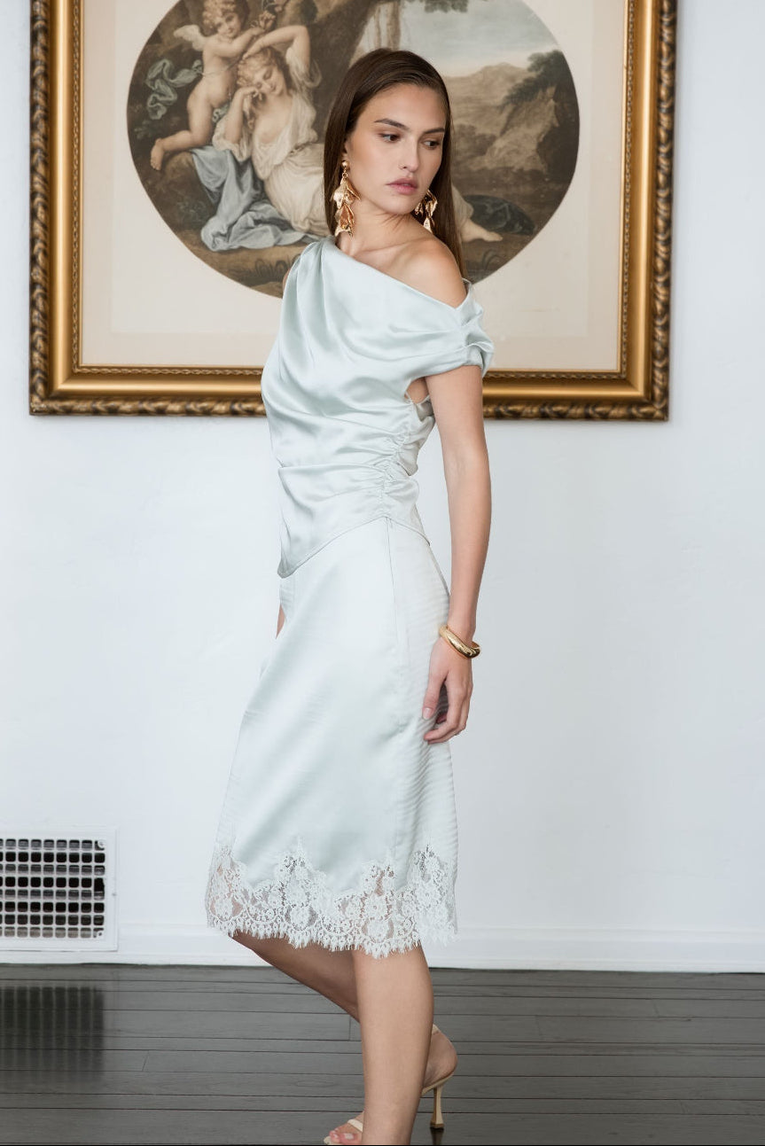 ENDLESS ROSE - Asymmetrical Off-The-Shoulder Satin Top - TOPS available at Objectrare