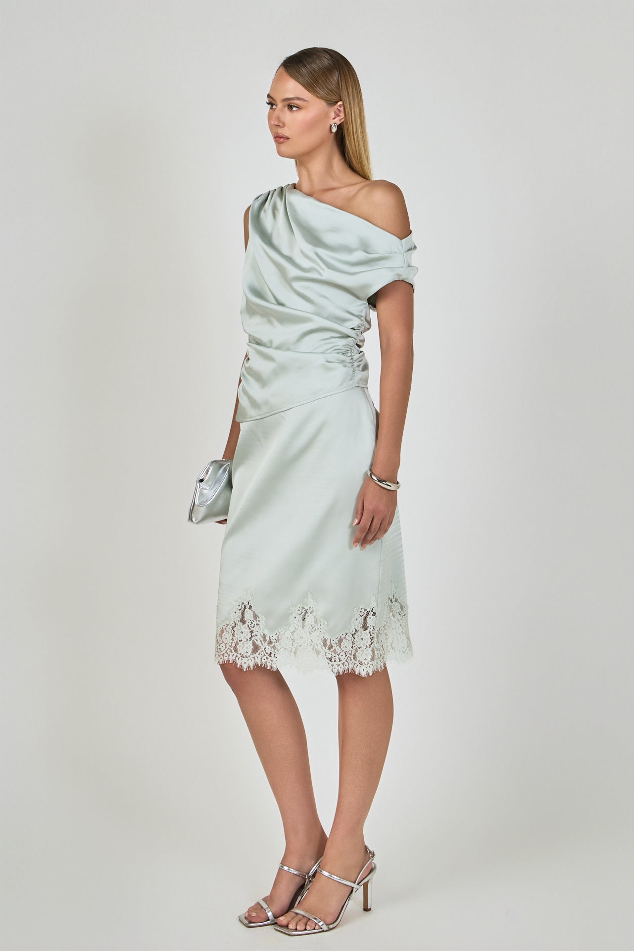 ENDLESS ROSE - Asymmetrical Off-The-Shoulder Satin Top - TOPS available at Objectrare