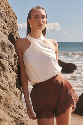 ENDLESS ROSE - Halter Neck Satin Top - TOPS available at Objectrare