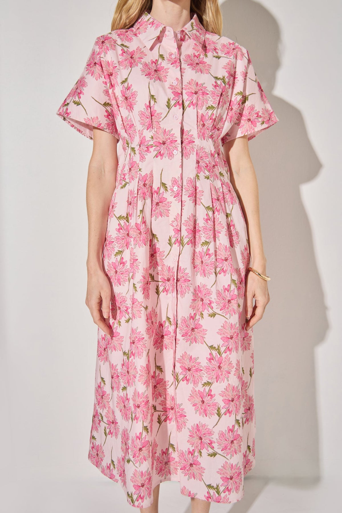LA'VEN - Buttoned Collared Floral Print Midi Dress - DRESSES available at Objectrare