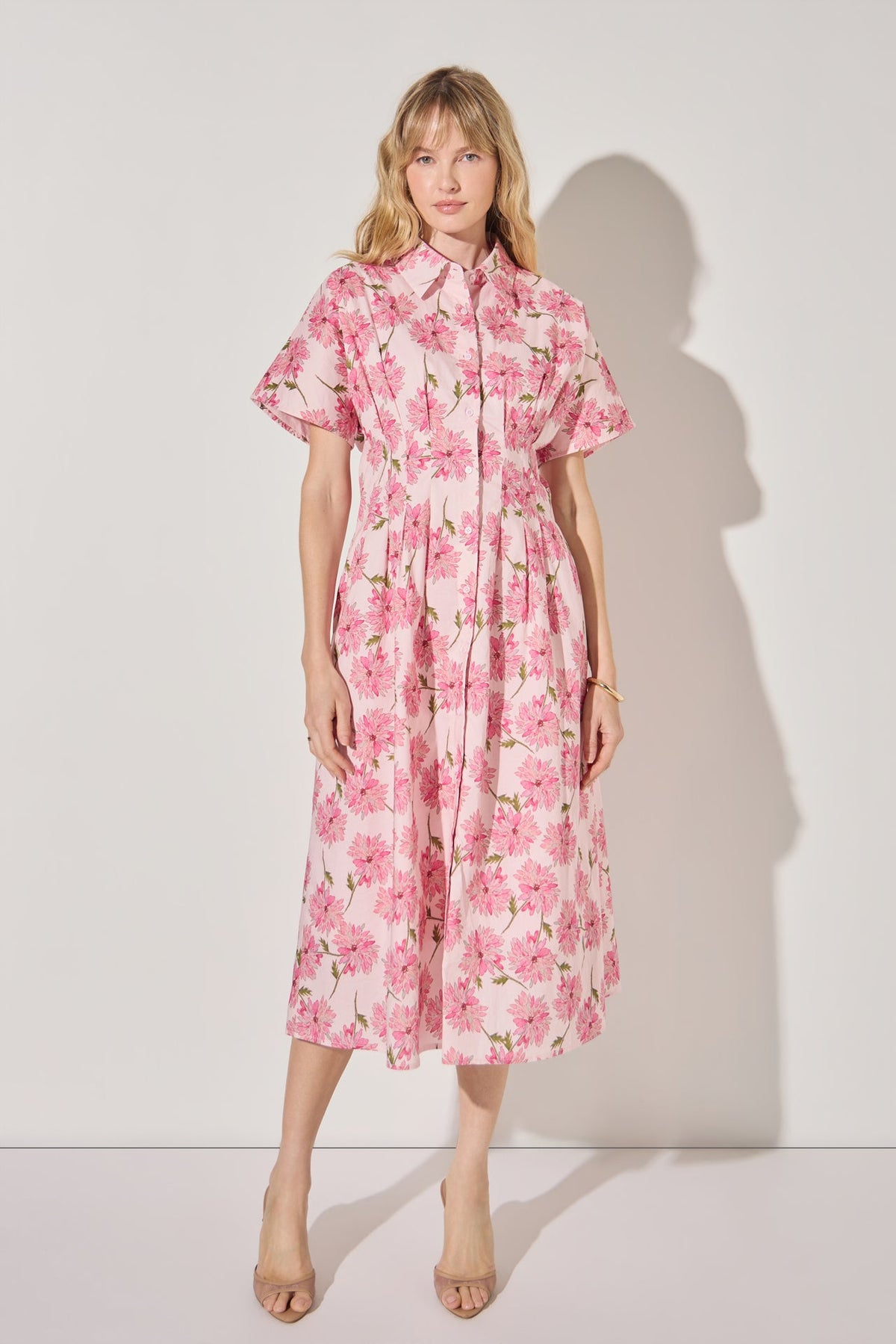 LA'VEN - Buttoned Collared Floral Print Midi Dress - DRESSES available at Objectrare