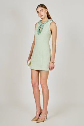 ENDLESS ROSE - Tweed Racerback Floral Trim Mini Dress - DRESSES available at Objectrare