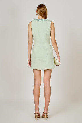 ENDLESS ROSE - Tweed Racerback Floral Trim Mini Dress - DRESSES available at Objectrare