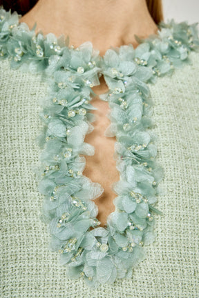 ENDLESS ROSE - Tweed Racerback Floral Trim Mini Dress - DRESSES available at Objectrare