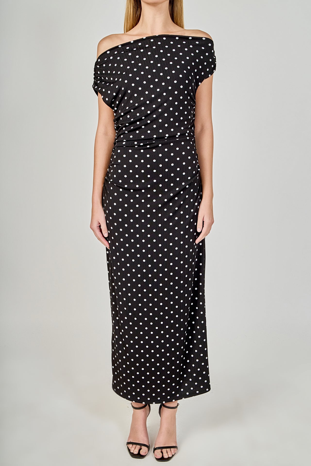 Asymmetrical Polka Dot Midi Dress