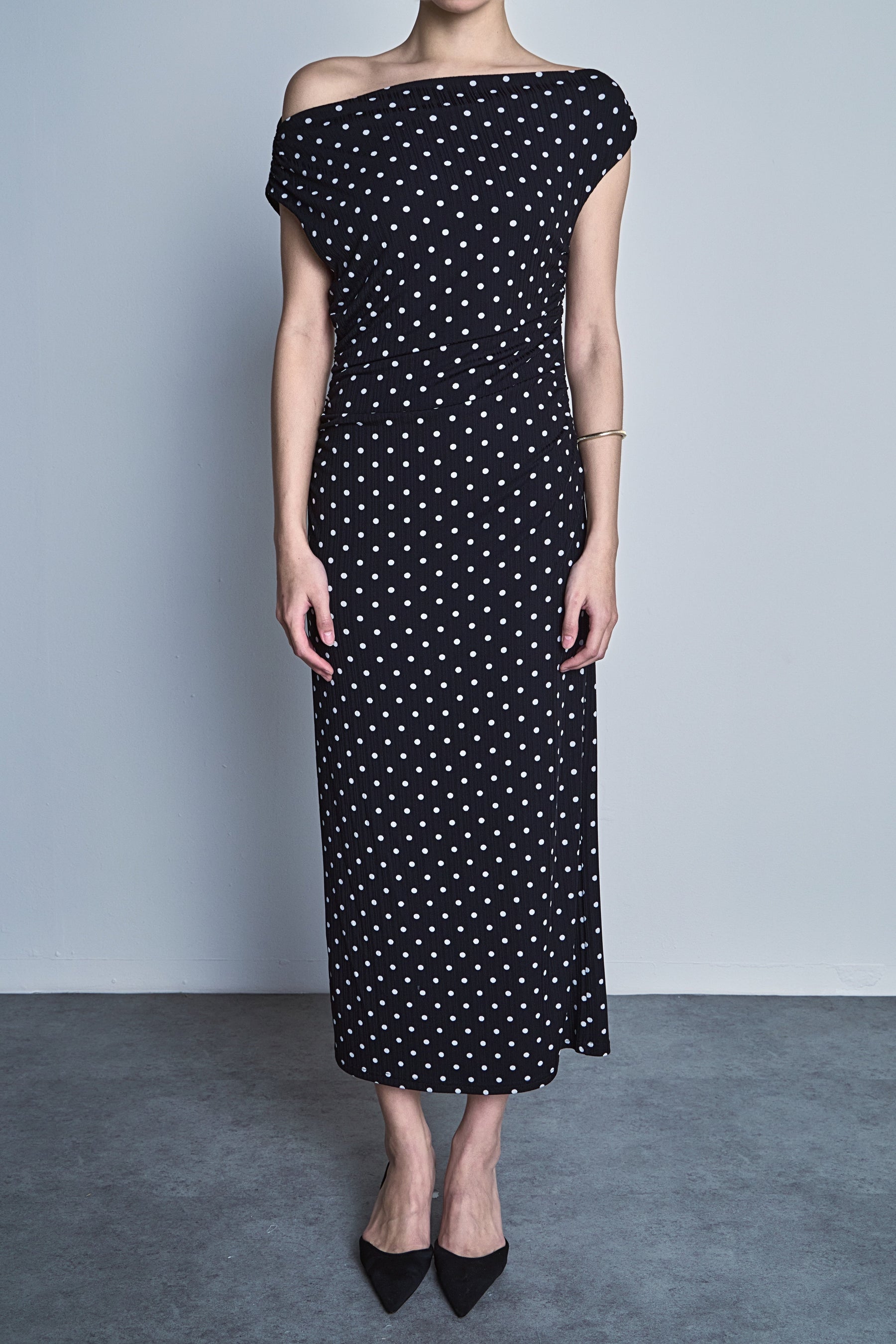 Asymmetrical Polka Dot Midi Dress
