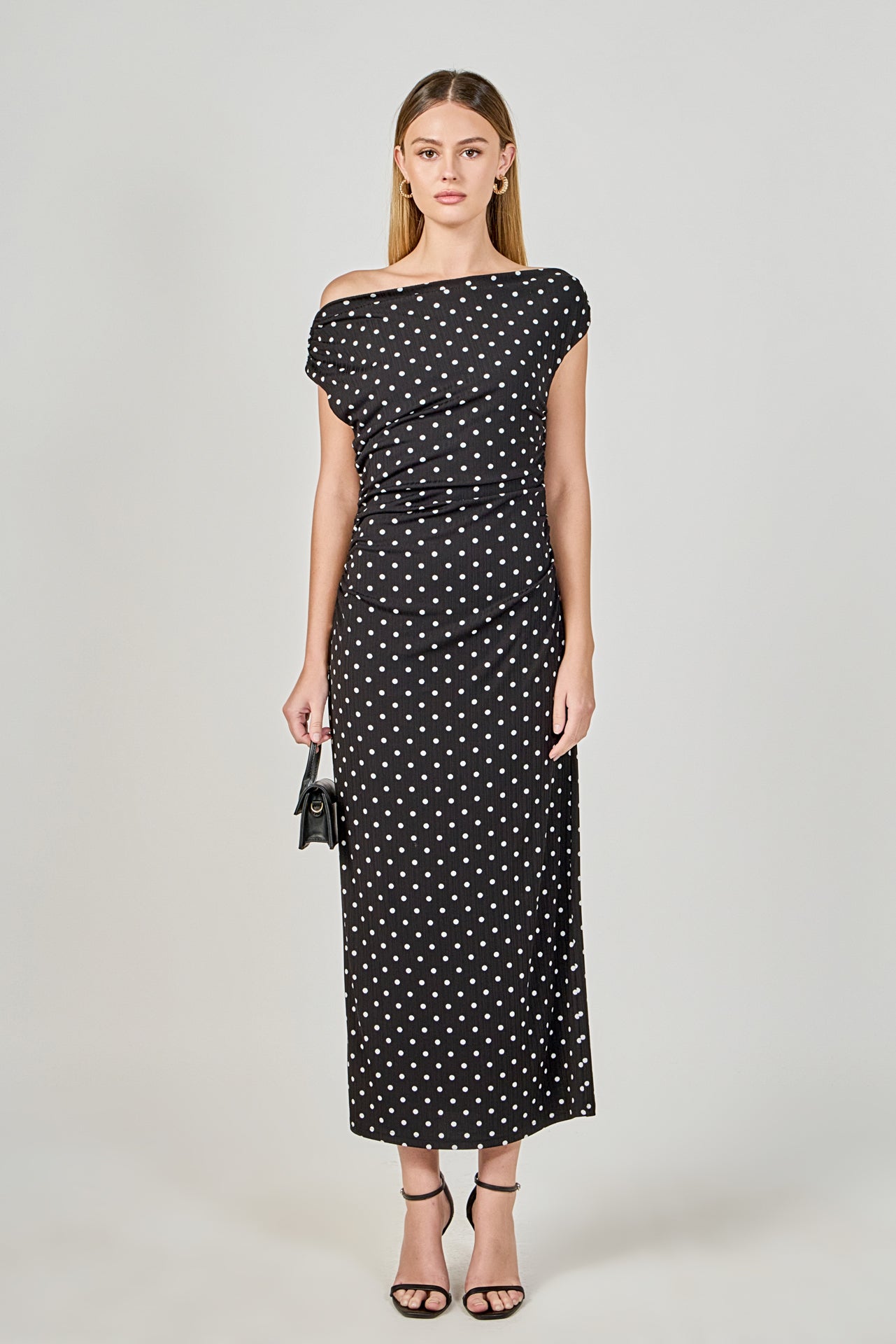 Asymmetrical Polka Dot Midi Dress