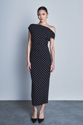 Asymmetrical Polka Dot Midi Dress