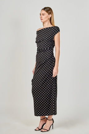 Asymmetrical Polka Dot Midi Dress