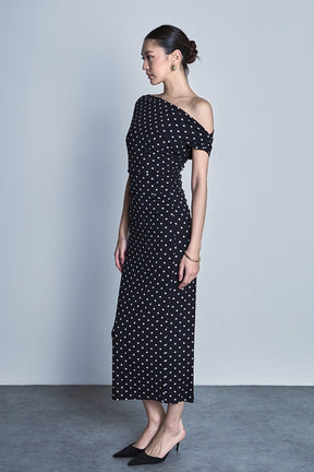 Asymmetrical Polka Dot Midi Dress