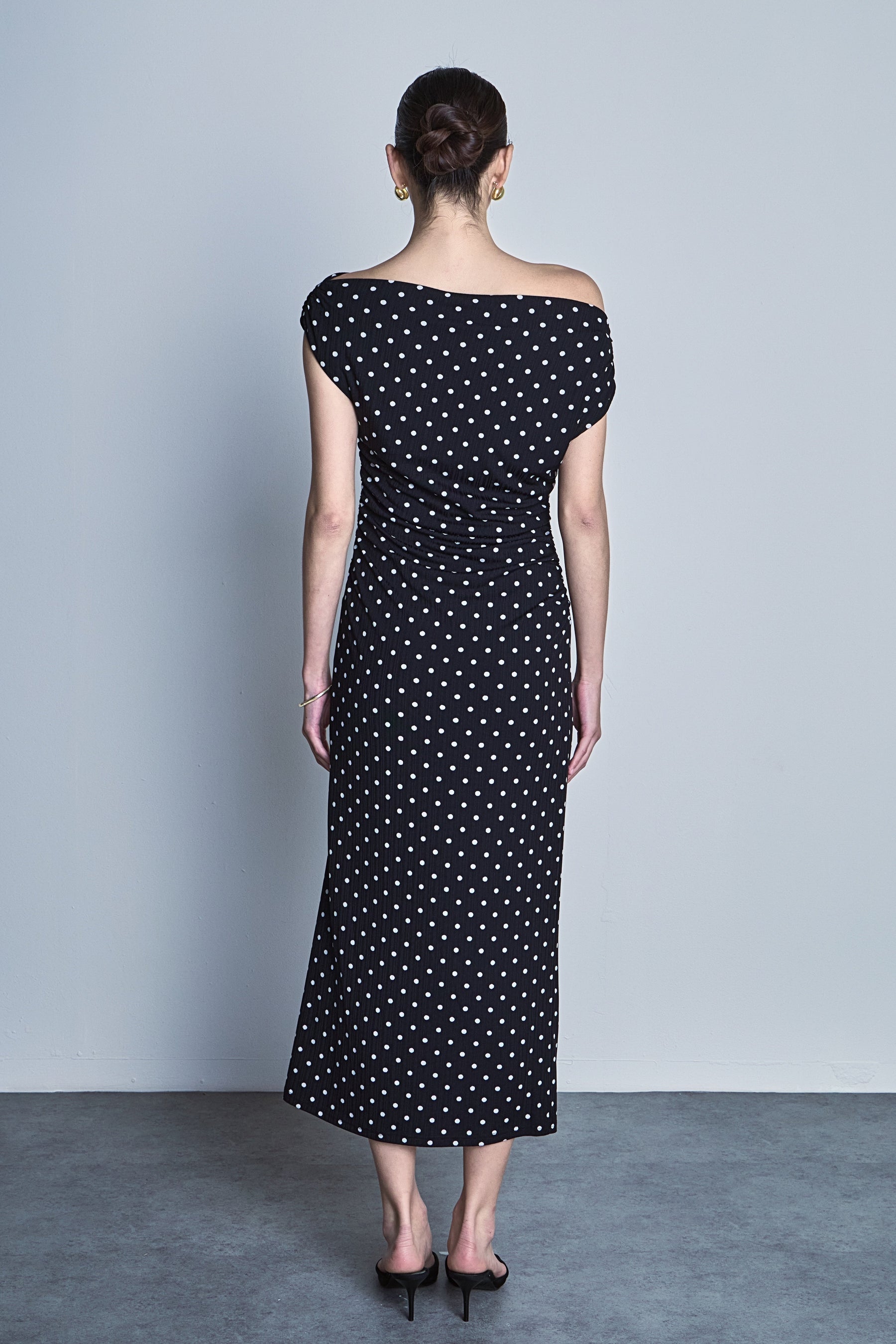 Asymmetrical Polka Dot Midi Dress