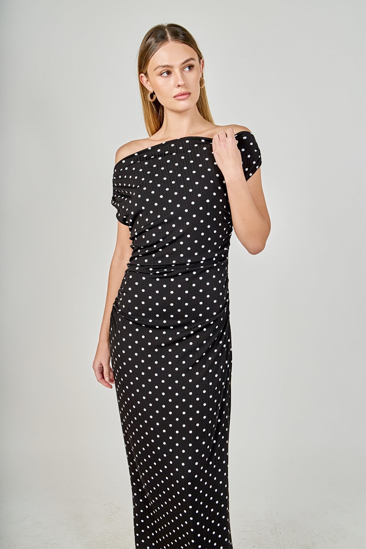 Asymmetrical Polka Dot Midi Dress
