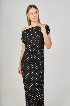 Asymmetrical Polka Dot Midi Dress