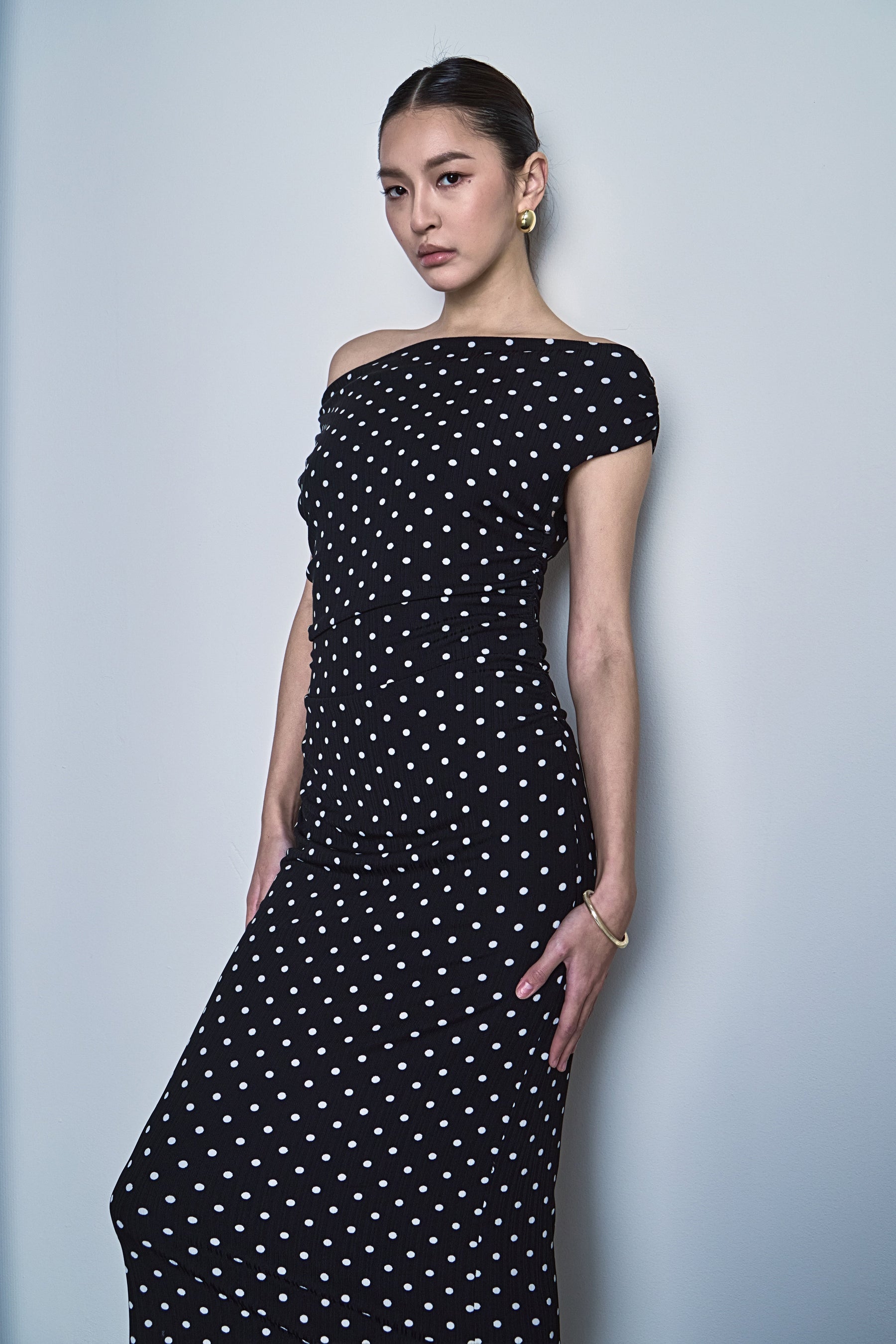 Asymmetrical Polka Dot Midi Dress
