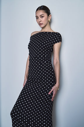 Asymmetrical Polka Dot Midi Dress